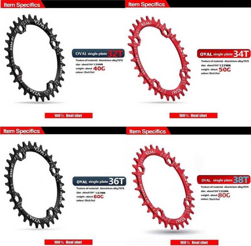 YBEKI سلسلة YBEKI Pro-Grade 104BCD (30-52T) CNC 7075-T6 ألومنيوم ضيقة النطاق MTB/عجلة دراجة بيضاوية مستديرة للطرق | متوافق مع سرعة شيمانو/SRAM 8-11 | قوة 573 ميجا باسكال (أسود بيضاوي، 36T) - Image 4